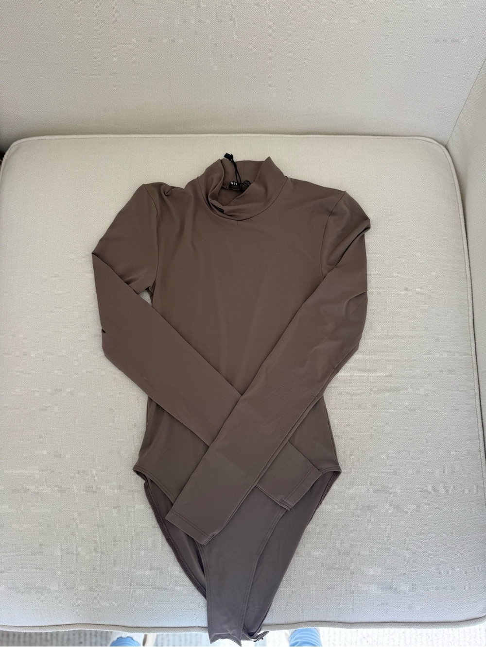 Zara Brown Long-Sleeve Mock Neck Bodysuit